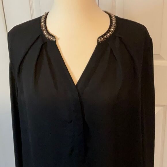 Violet & Claire Black Semi Sheer Top Long Sleeve Large - Picture 2 of 7